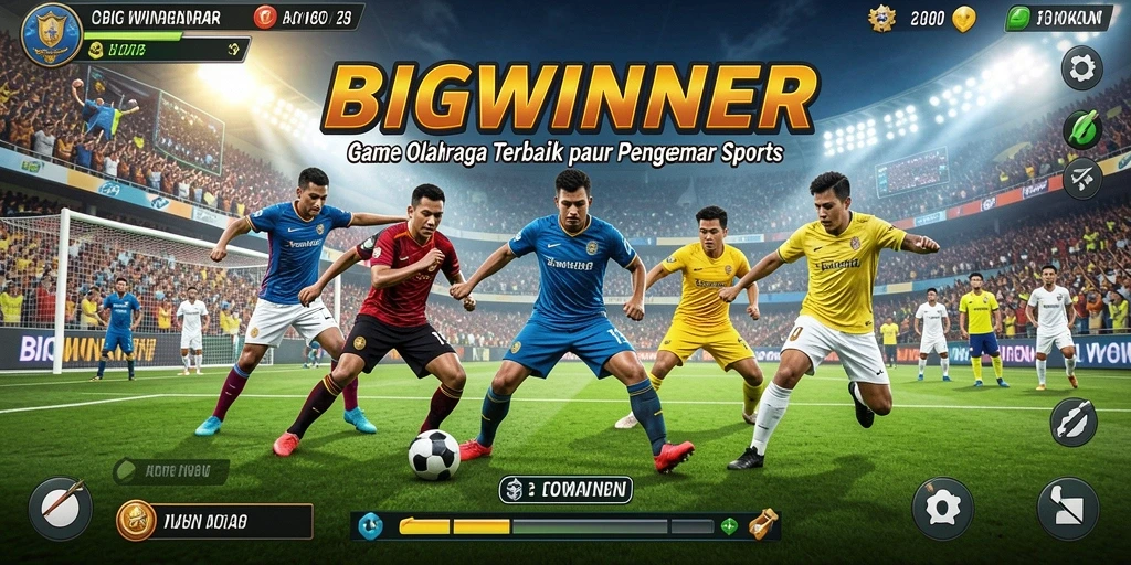 Screenshot utama BIGWINNER menampilkan aksi seru dalam permainan olahraga.