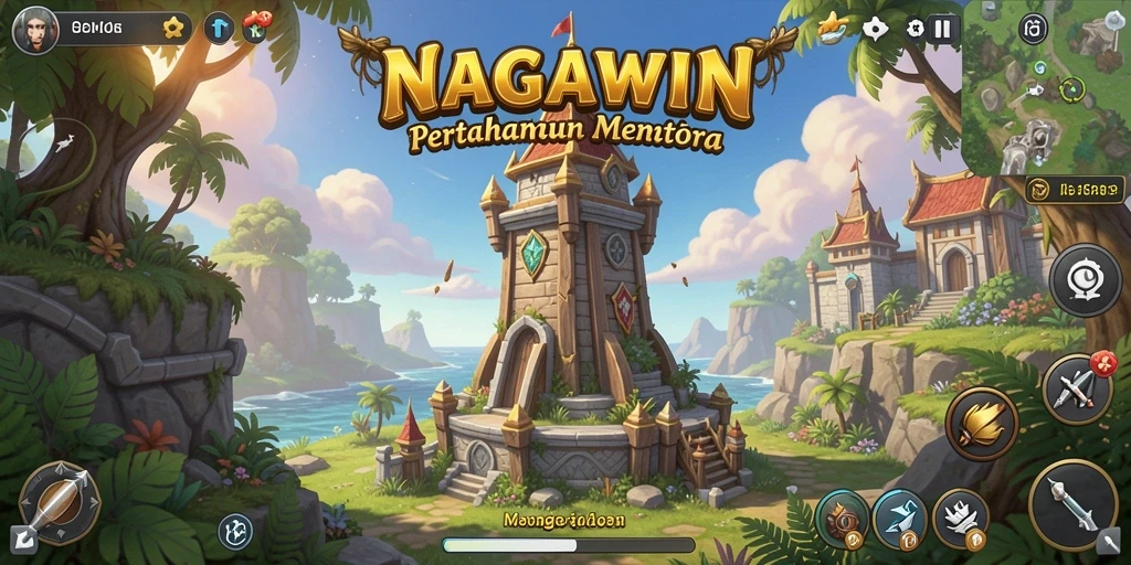 Gambaran aksi menara pertahanan dalam NAGAWIN yang penuh strategi.