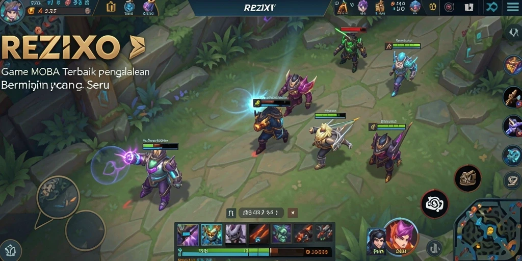 Screenshot REZIXO menampilkan pertarungan seru dalam gameplay MOBA.